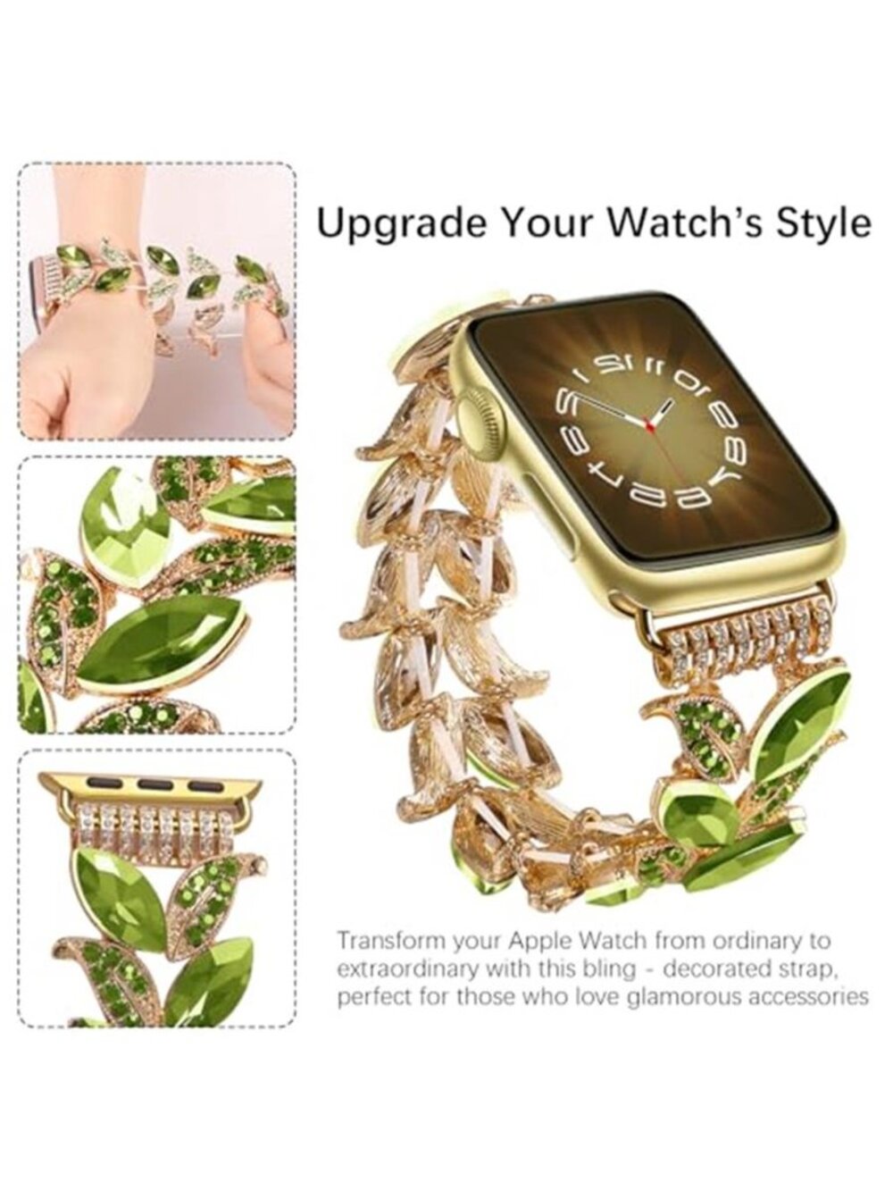 NEW Slim Luxury Green/Gold Apple Watch Band - Picture 3 of 4